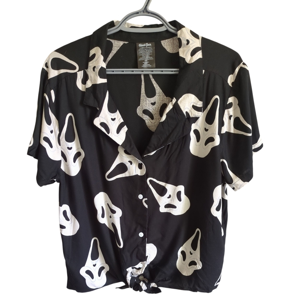 Ghost Face Tie Front Shirt Spirit of‎ Halloween Size XL Button Down